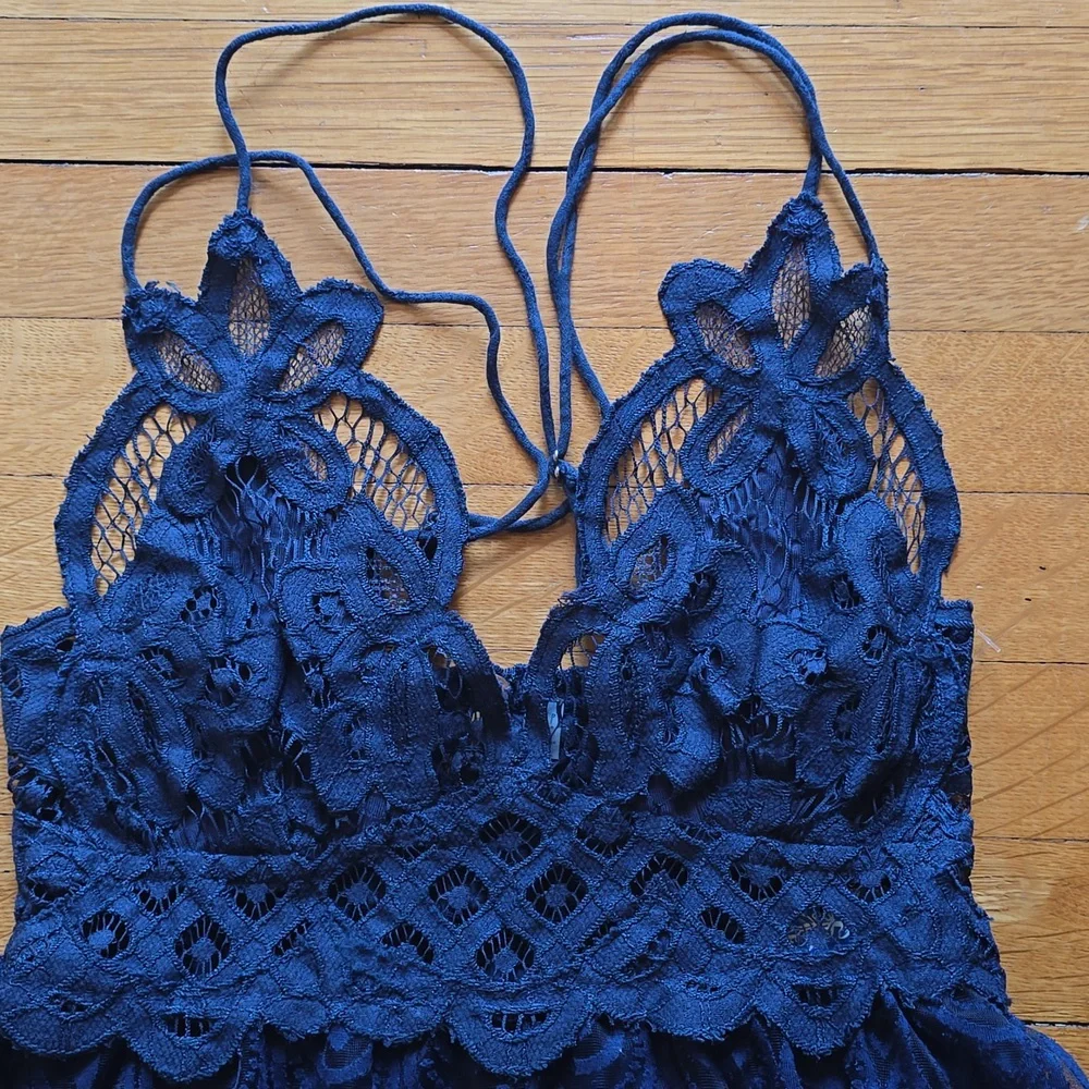 NWT, Free People ONE, Adella Burnout Lace Slip Mini Dress, Navy, XS - Picture 7 of 15